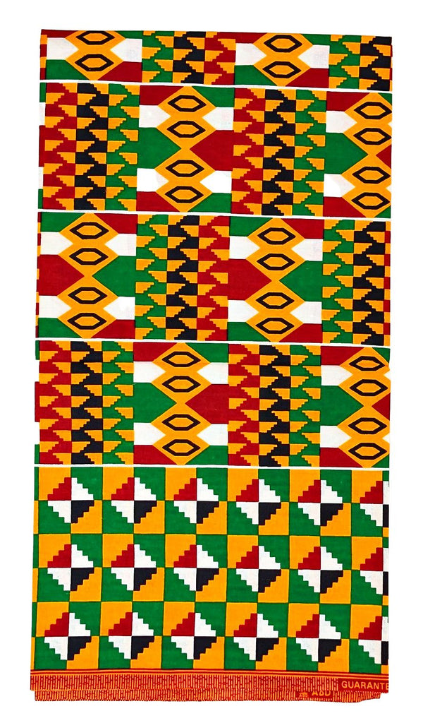 Green Kente African Fabric by the Yard Colorful Ankara Print 