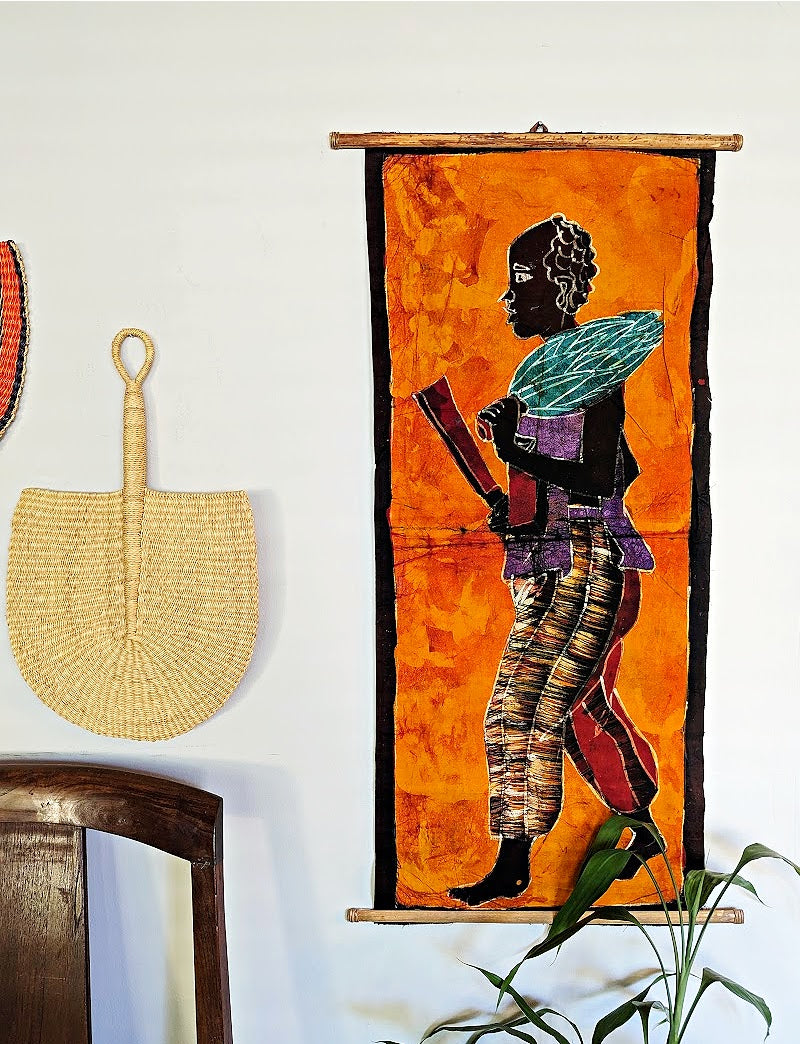 African Male Hunter Batik Fabric Wall Art Style 4