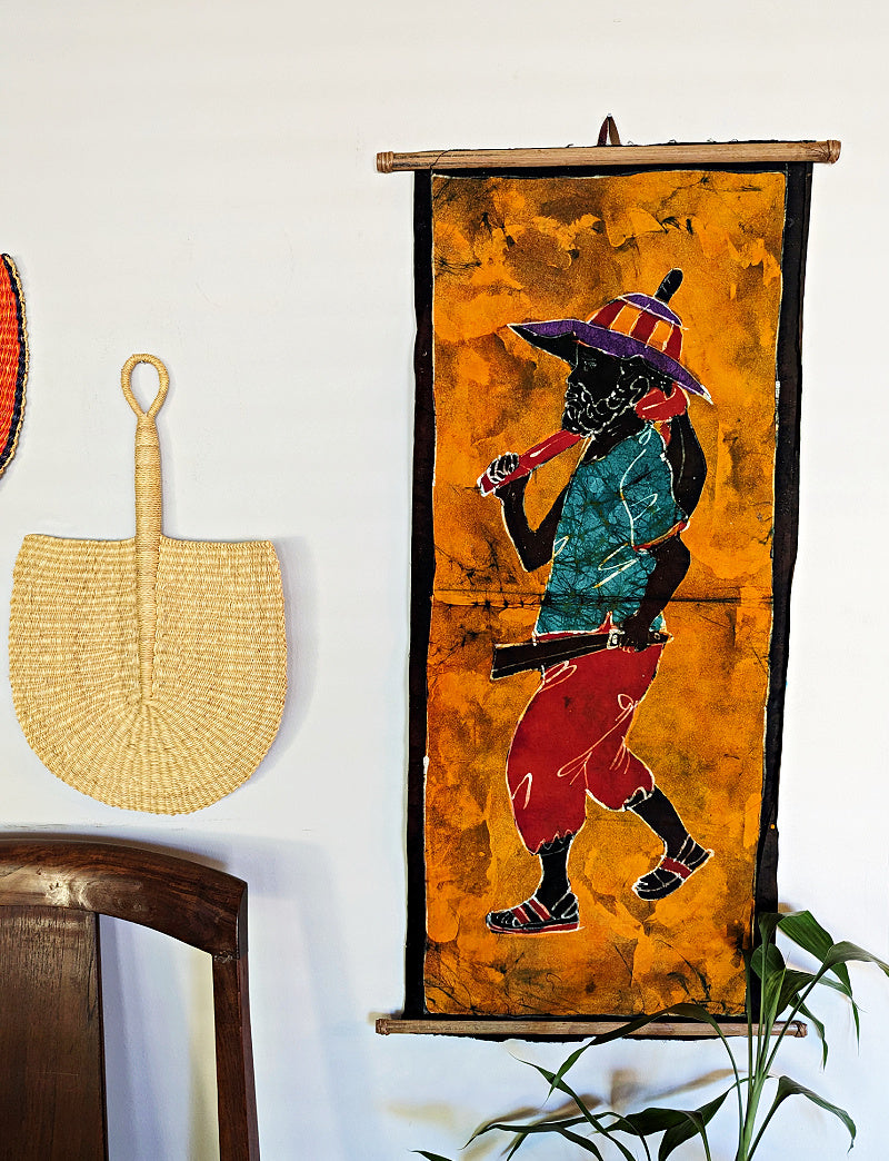 African Male Hunter Batik Fabric Wall Art Style 3