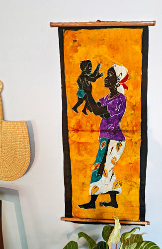 African Mother and Child Batik Fabric Wall Art Style 12