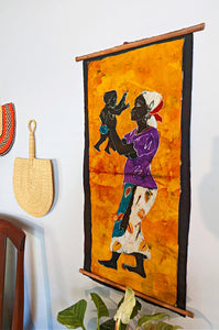 African Mother and Child Batik Fabric Wall Art Style 12