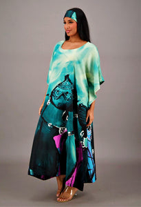 Long Elegant Kaftan With Scarf Teal Blue