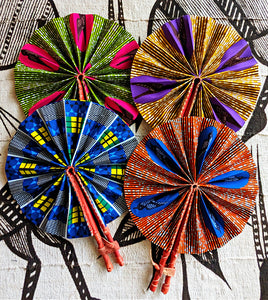 Black White African Fabric Folding Hand Fan