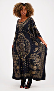 Long Elegant Kaftan Black Gold Exotica