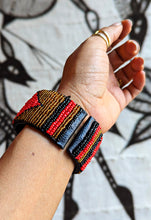 Red Black Bead Leather Cuff Bracelet