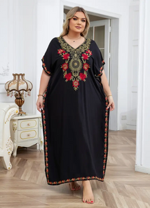 Embroidered Black Kaftan Jewelry Set Roses