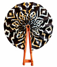 Black White African Fabric Folding Hand Fan