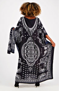 Long Elegant Kaftan Black White Exotica