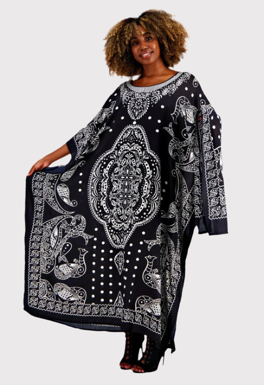 Long Elegant Kaftan Black White Exotica