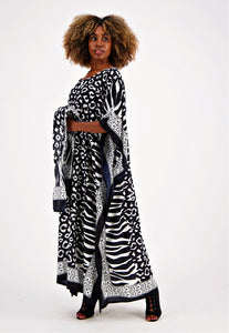 Black White Zebra Leopard Pattern Kaftan