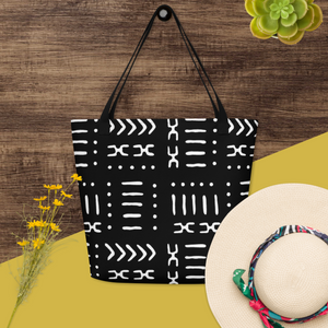 XL Black White Mud Cloth Pattern Tote Bag