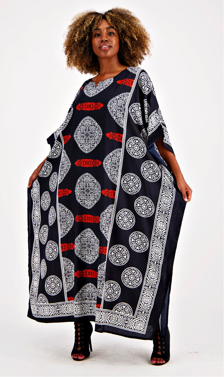 Long Elegant Kaftan Black Red Socialite