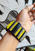 Yellow Black Bead Leather Cuff Bracelet