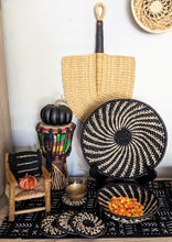 Black White Woven Baskets Raffia Set of 2