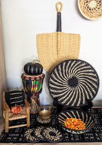 Black White Woven Baskets Raffia Set of 2