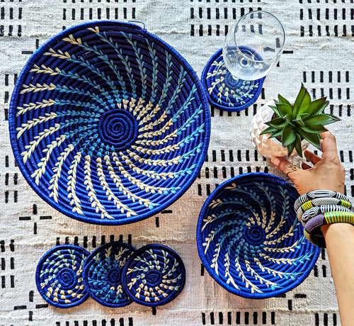 African Baskets & Drink Coasters Gift Set Blue