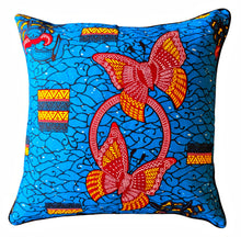 African Print Fabric Pillow Cover - Blue Red Butterflies