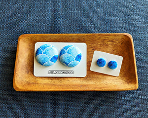 Blue Coastal Ankara Fabric Button Earrings