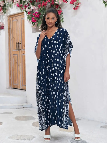 Blue Mud Cloth Pattern Kaftan