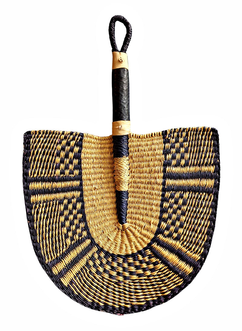 Navy Blue Natural Woven Fan Leather Handle