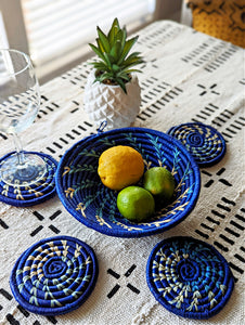 Ensemble petit panier bleu + sous-verres