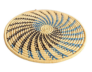 Handmade Raffia Placemat Trivet – Blue Spiral Design