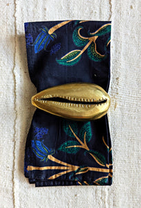 Hand-Carved Brass Cowrie Shell Napkin Rings & Utensil Rests