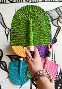 Mini Green Solid Color Woven Grass Hand Fan