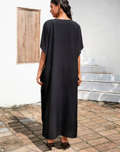 Embroidered Butterfly Black Kaftan Dress