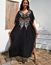 Embroidered Butterfly Black Kaftan Dress