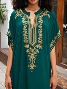 Long Elegant Kaftan Embroidered Green