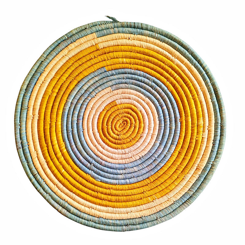 Large Woven Raffia Wall Plate Blue Yellow