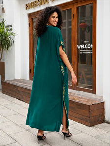 Long Elegant Kaftan Embroidered Green