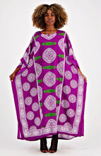 Long Elegant Kaftan With Scarf Purple Green Socialite