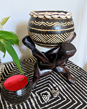 Small Etched Gourd Bowl Cowrie Shells Black