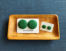 Green Black Ankara Fabric Button Earrings