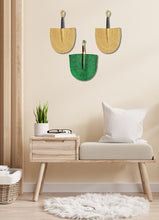 {Imperfections} Green Solid Color Woven Grass Hand Fan Leather Handle