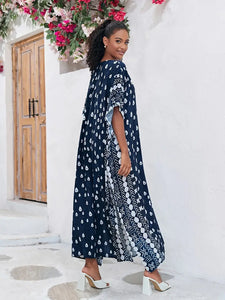 Blue Mud Cloth Pattern Kaftan