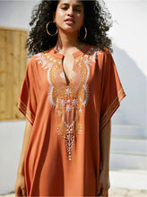 Long Elegant Kaftan Embroidered Coral