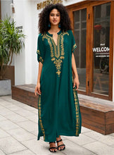 Long Elegant Kaftan Embroidered Green