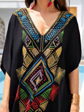 Black Kaftan Dress Embroidered Aztec Design