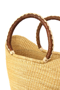 Natural Ghanaian Wing Shopper with Braided Brown Leather Handles 