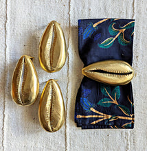 Hand-Carved Brass Cowrie Shell Napkin Rings & Utensil Rests