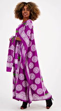 Long Elegant Kaftan With Scarf Purple Green Socialite