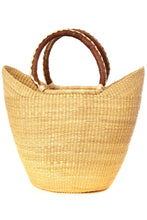 Natural Ghanaian Wing Shopper with Braided Brown Leather Handles 