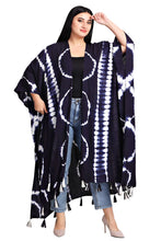 Navy Blue White Tie Dye Long Cover Up