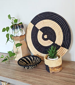 Large Woven Raffia Wall Plate Duo Tone