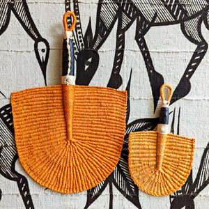 Mini Orange Solid Color Woven Grass Hand Fan