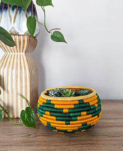 Green Orange Woven Sisal Planter Basket