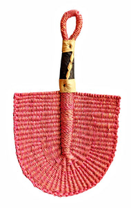 Mini Pink Solid Color Woven Grass Hand Fan